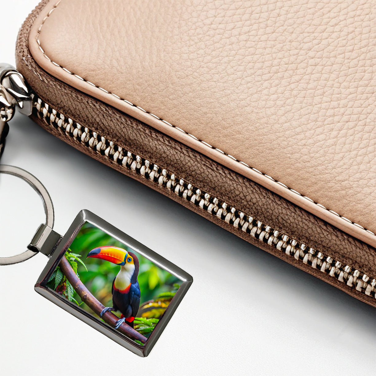 Toucan Bird Rectangle Metal Keychain