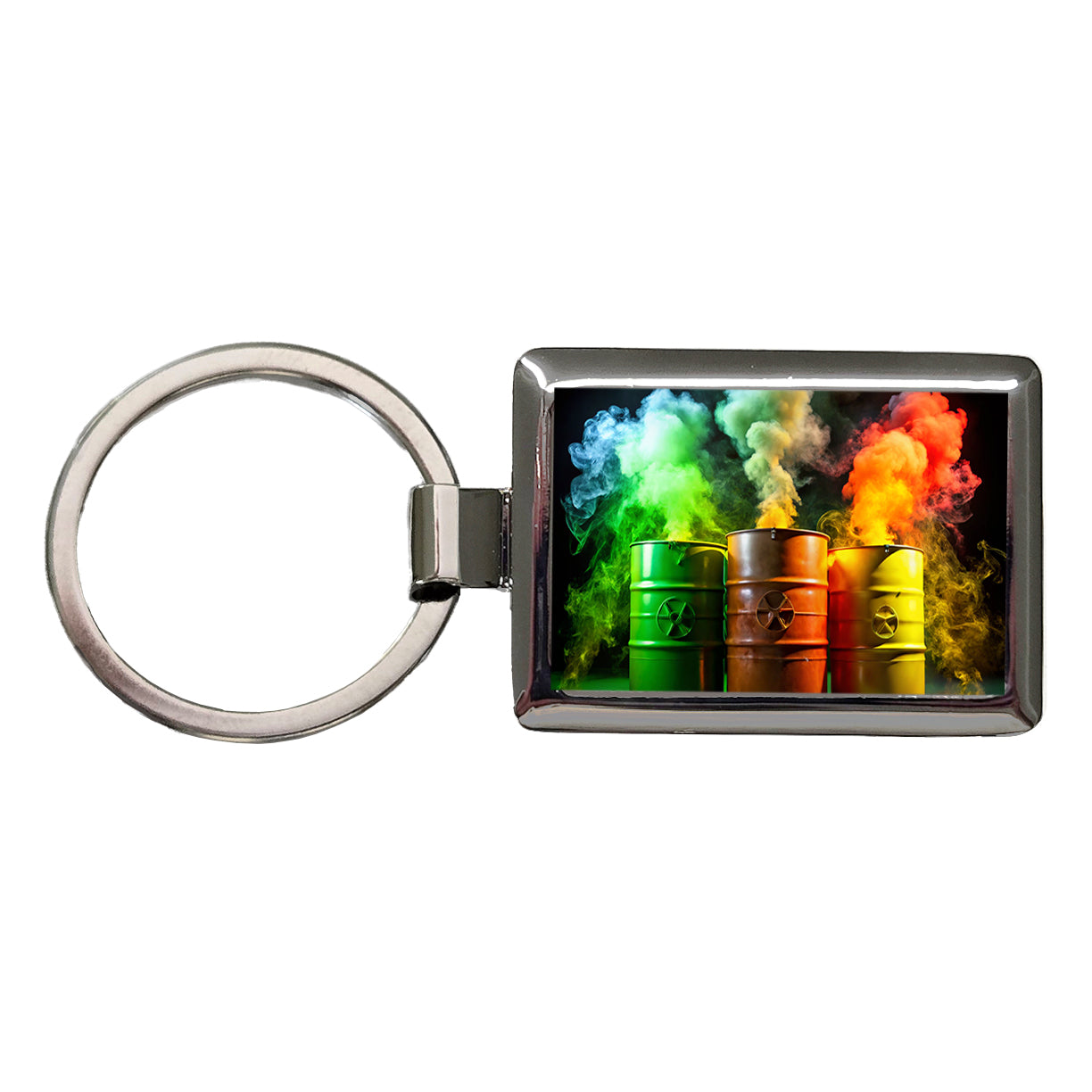 Toxic Waste Barrels Rectangle Metal Keychain