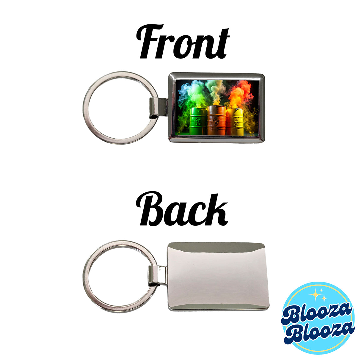 Toxic Waste Barrels Rectangle Metal Keychain