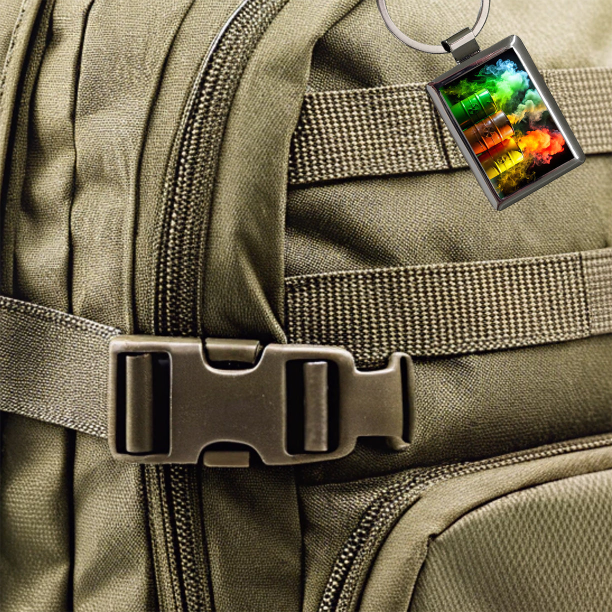Toxic Waste Barrels Rectangle Metal Keychain