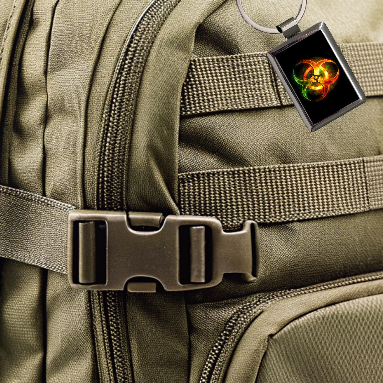 Toxic Zombie Outbreak Symbol Rectangle Metal Keychain