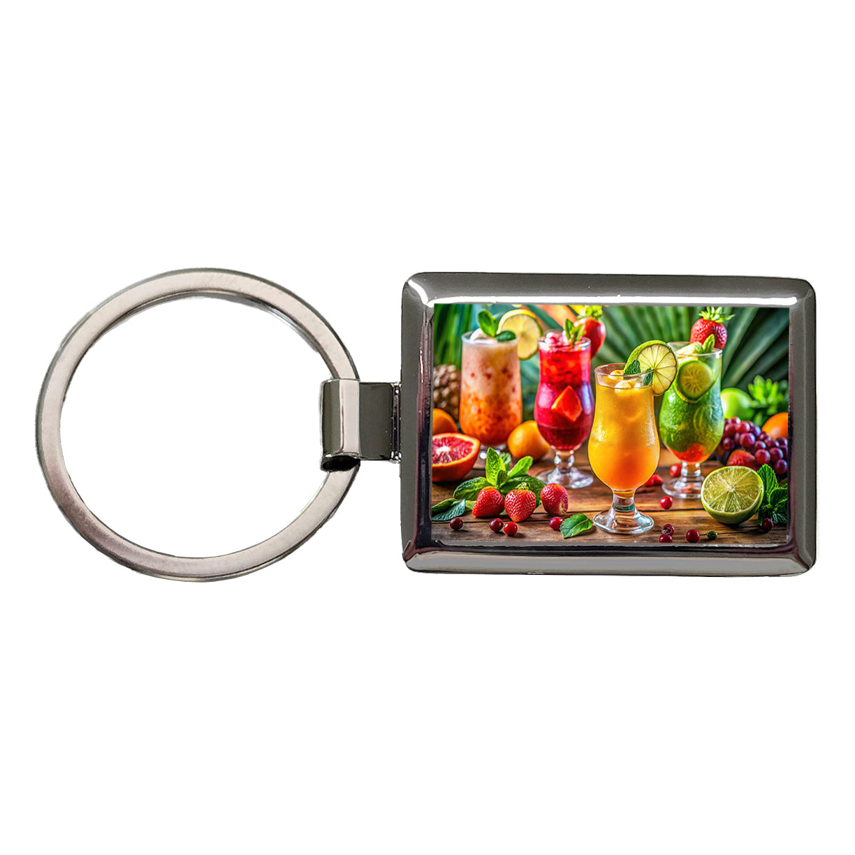 Tropical Colorful Fruity Drinks Rectangle Metal Keychain