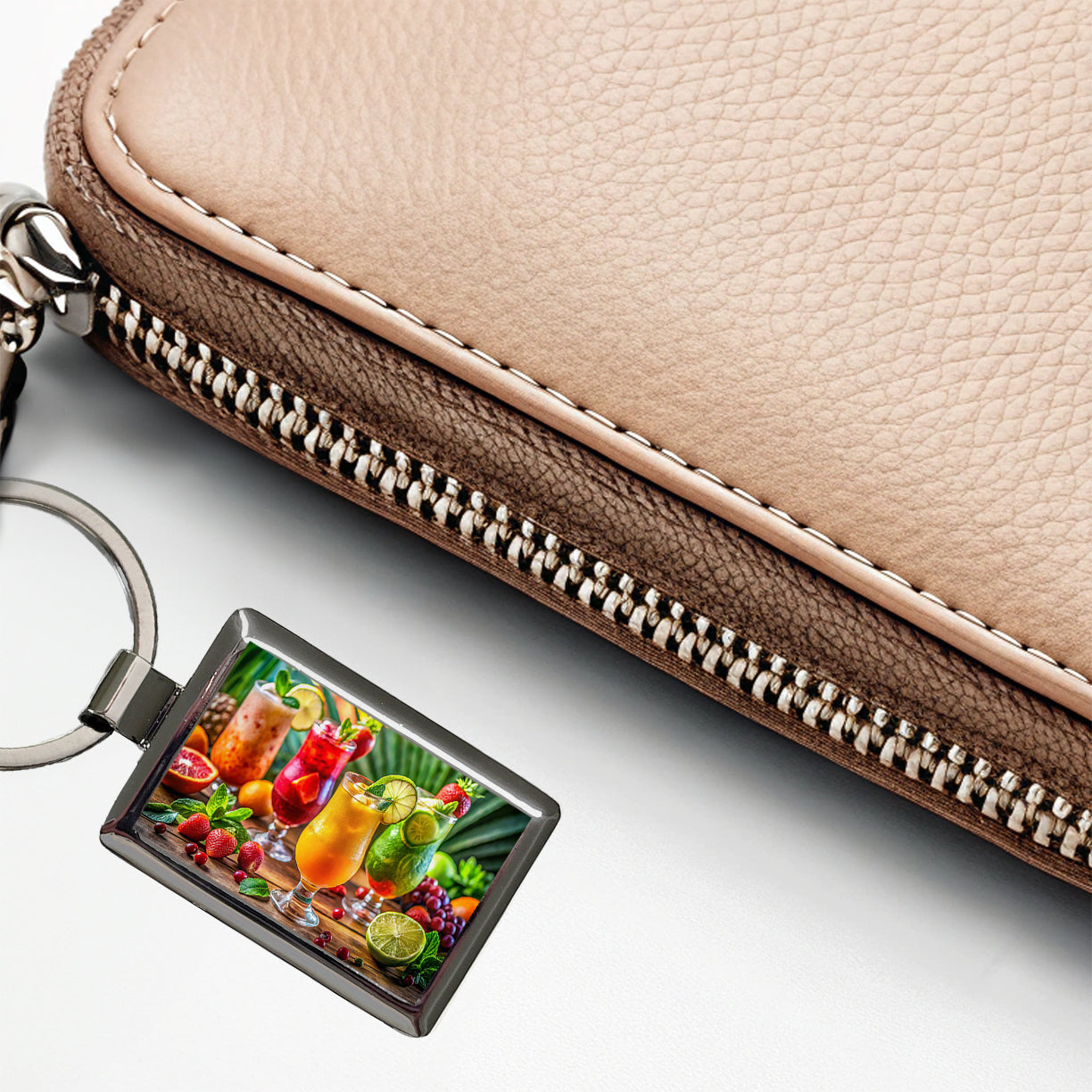 Tropical Colorful Fruity Drinks Rectangle Metal Keychain