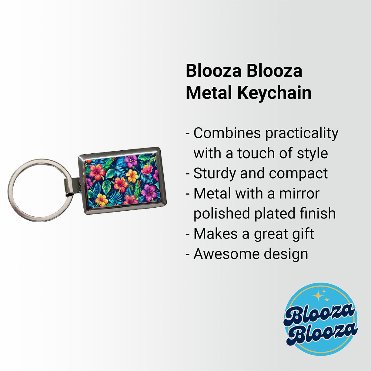 Tropical Neon Hibiscus Floral Pattern Rectangle Metal Keychain