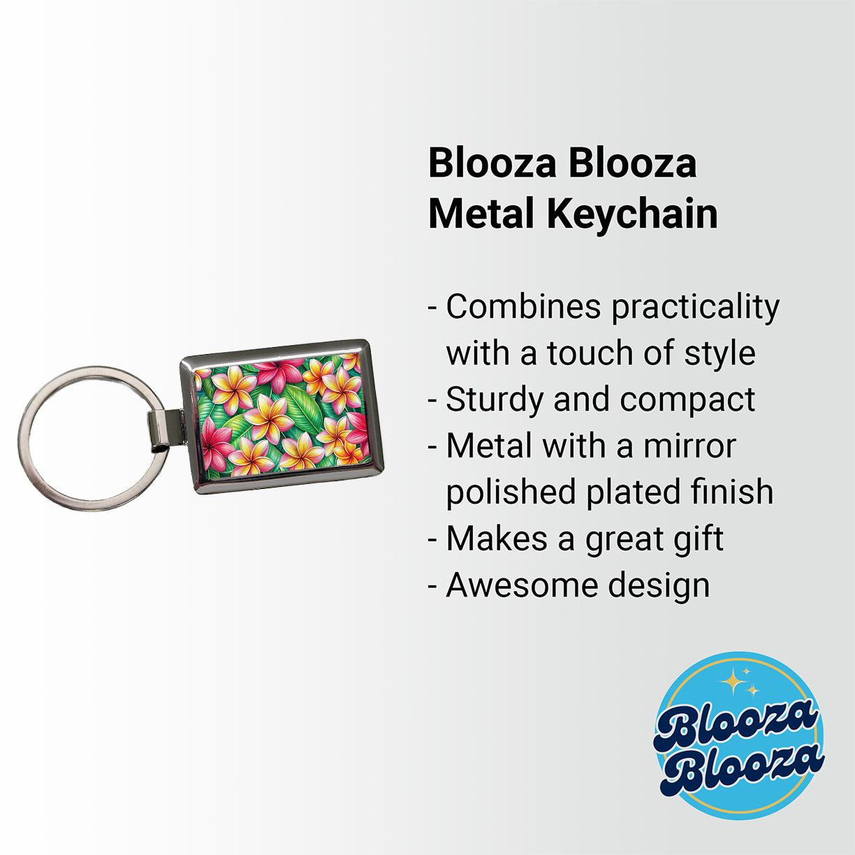 Tropical Plumeria Floral Pattern Rectangle Metal Keychain