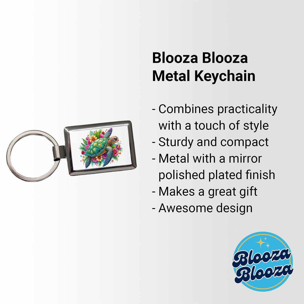 Tropical Sea Turtle Floral Design Rectangle Metal Keychain