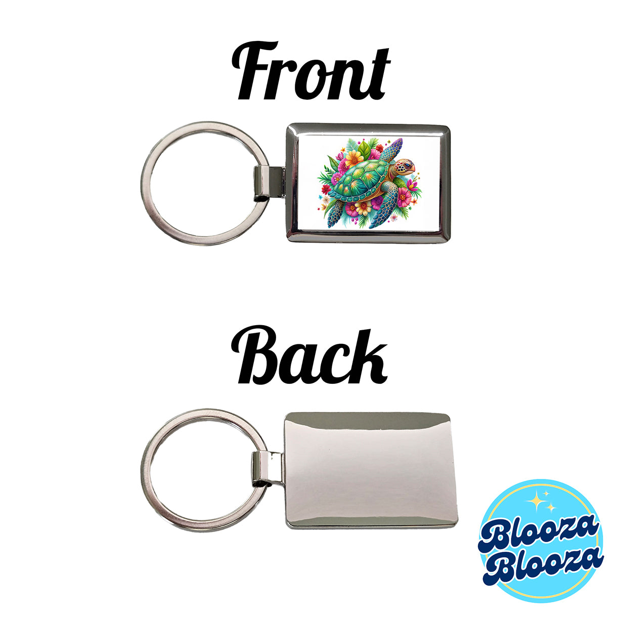 Tropical Sea Turtle Floral Design Rectangle Metal Keychain
