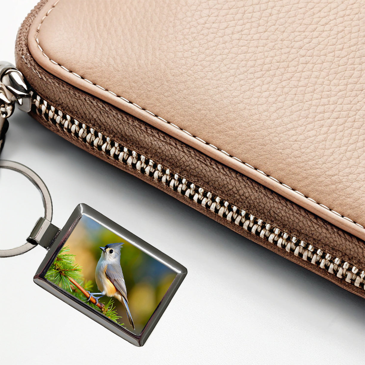 Tufted Titmouse Backyard Bird Rectangle Metal Keychain