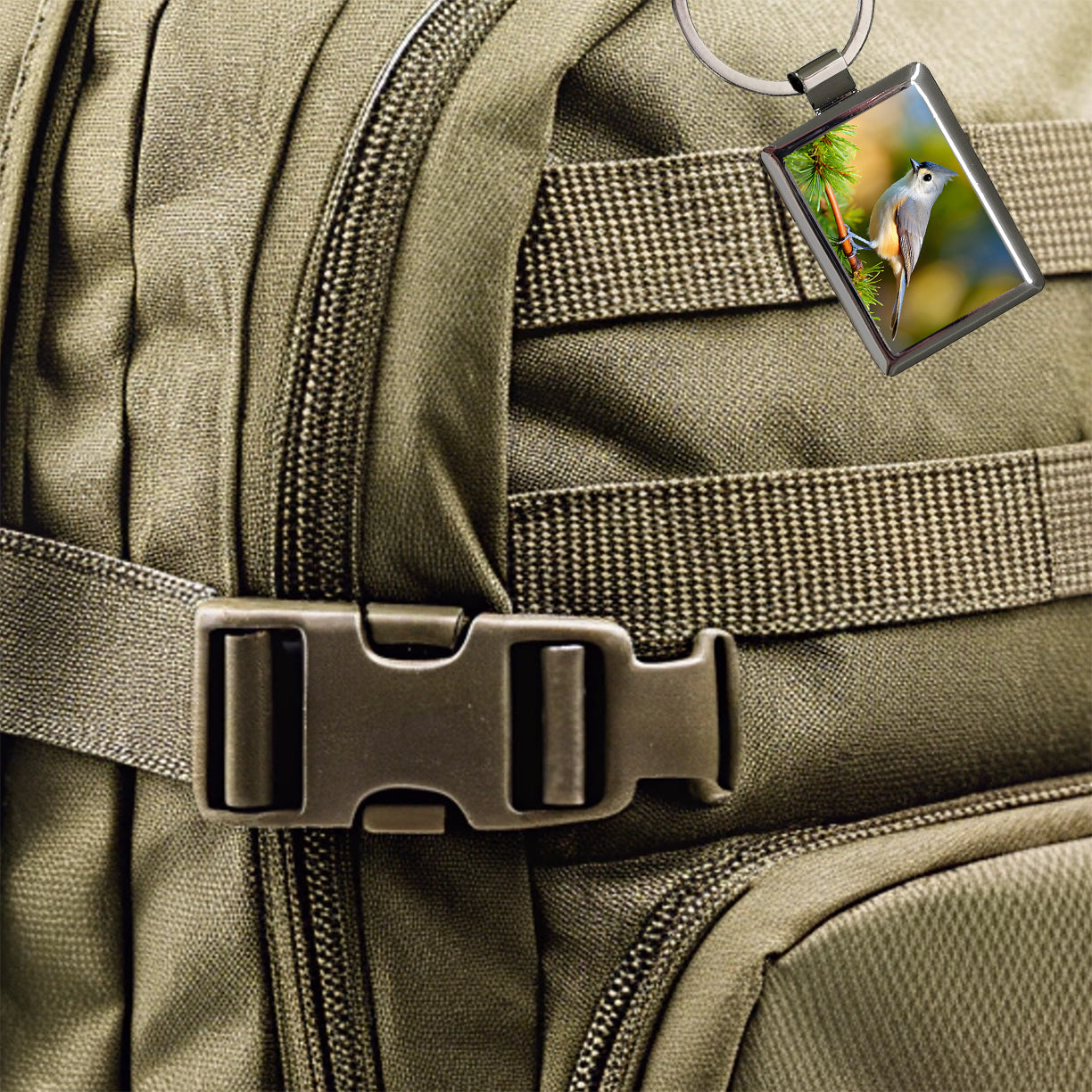 Tufted Titmouse Backyard Bird Rectangle Metal Keychain