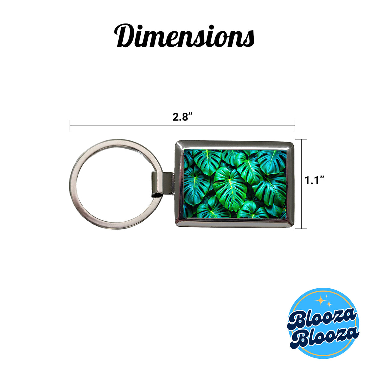 Vibrant Neon Green Monstera Leaves Rectangle Metal Keychain