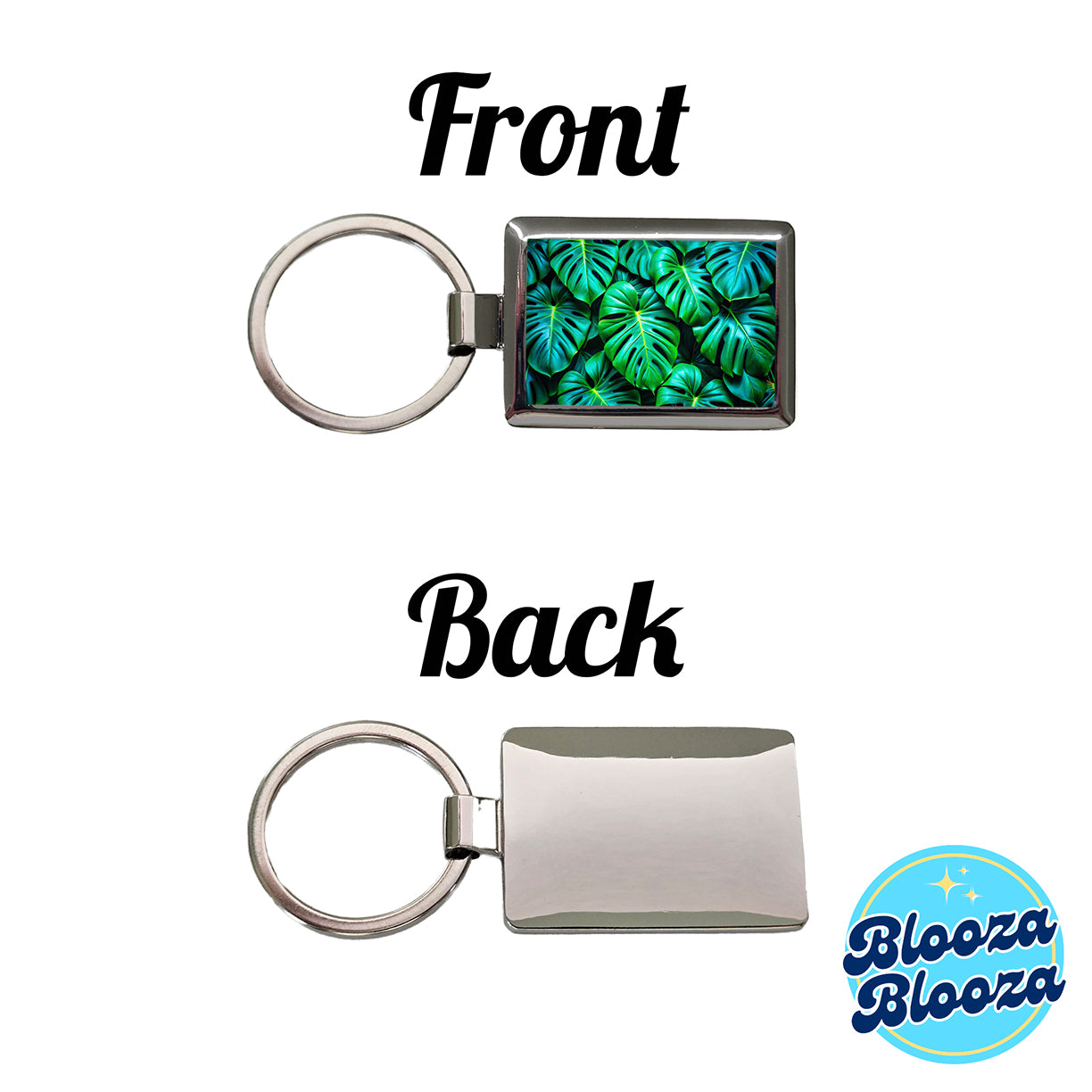 Vibrant Neon Green Monstera Leaves Rectangle Metal Keychain