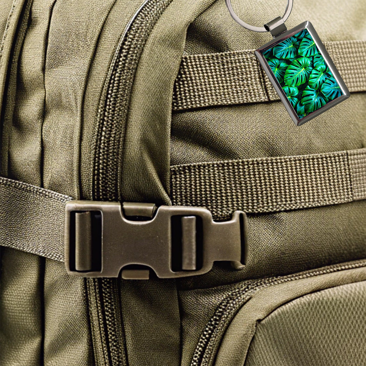 Vibrant Neon Green Monstera Leaves Rectangle Metal Keychain