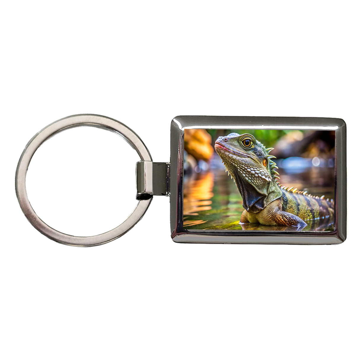 Water Dragon Lizard Reptile Rectangle Metal Keychain