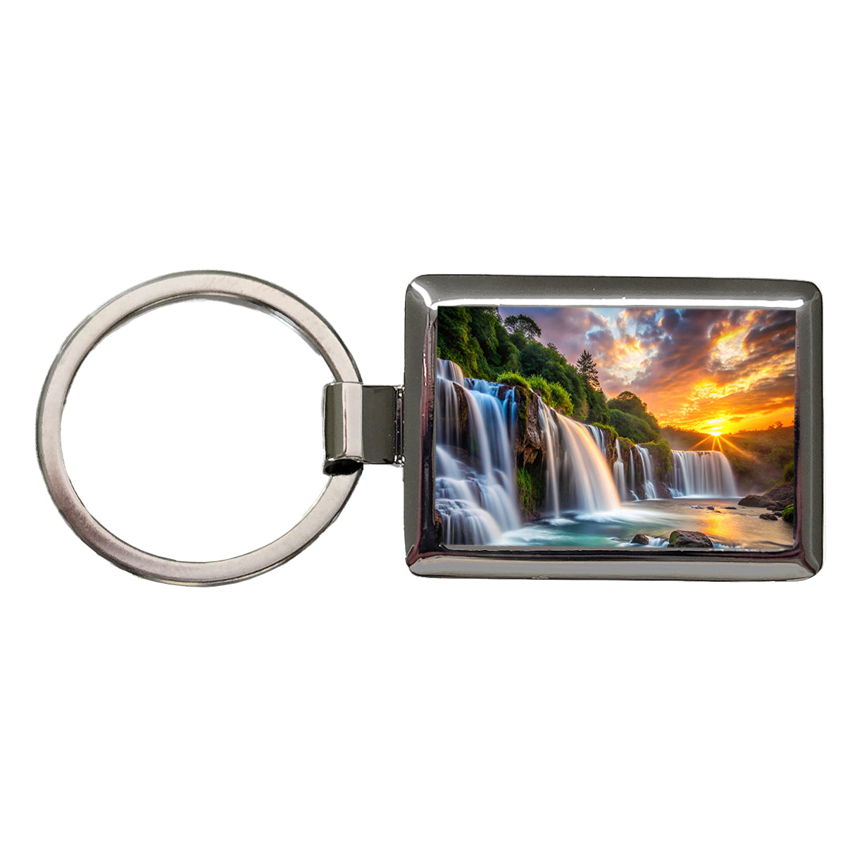 Waterfalls At Sunset Rectangle Metal Keychain