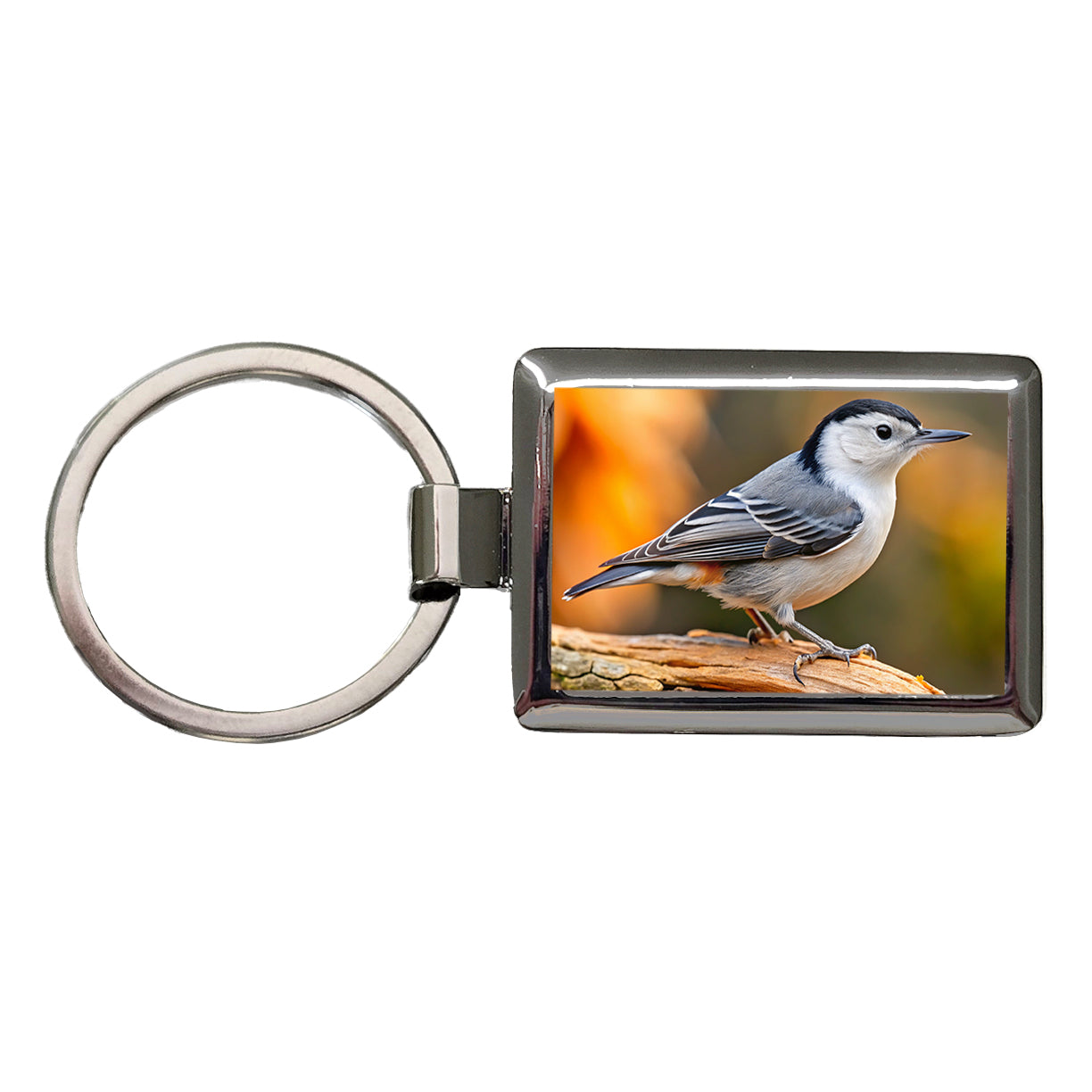 White Breasted Nuthatch Backyard Bird Rectangle Metal Keychain