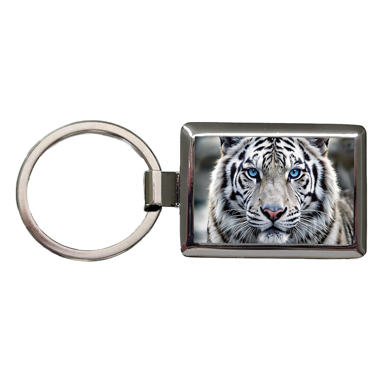 White Tiger Face Rectangle Metal Keychain