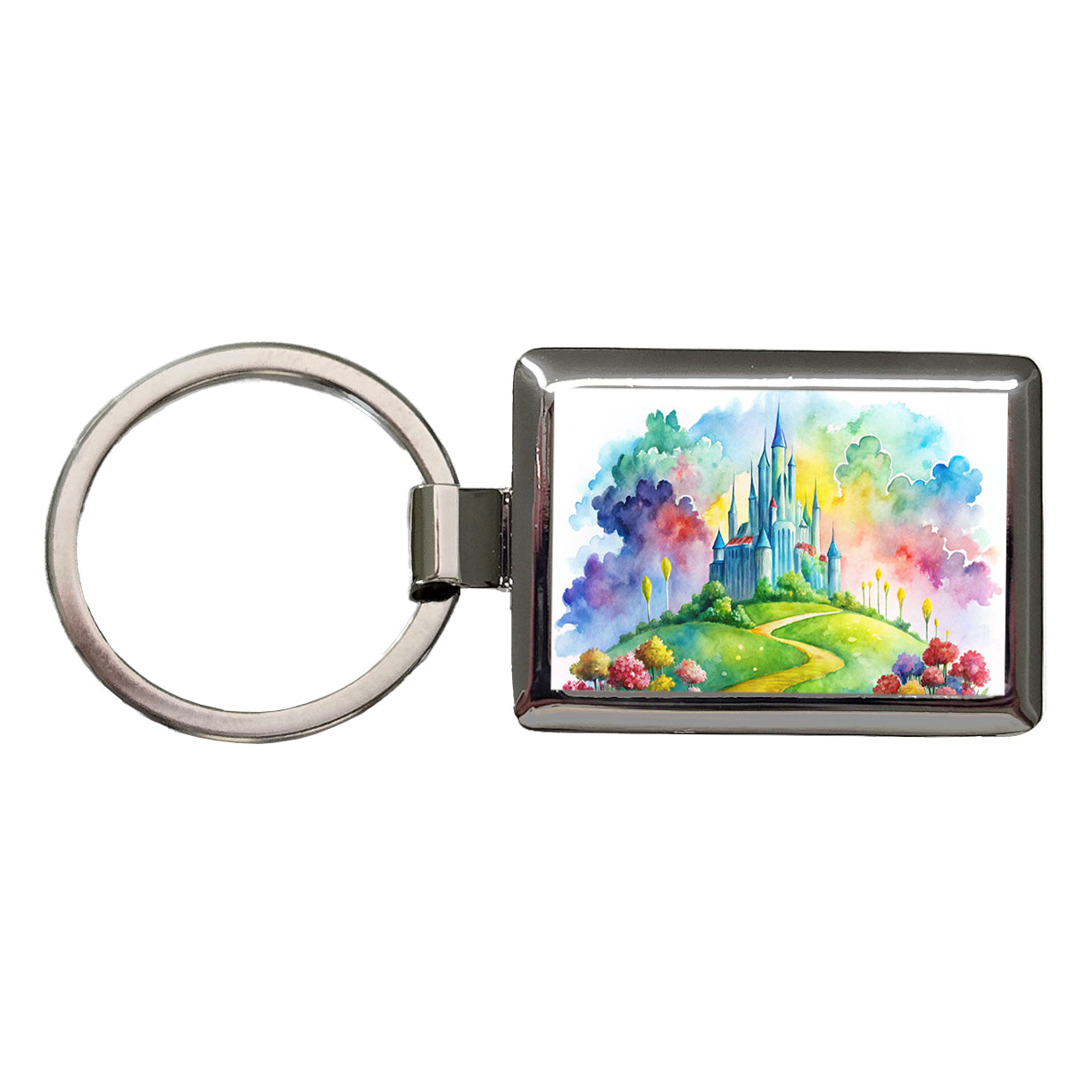 Emerald City Watercolor Rectangle Metal Keychain