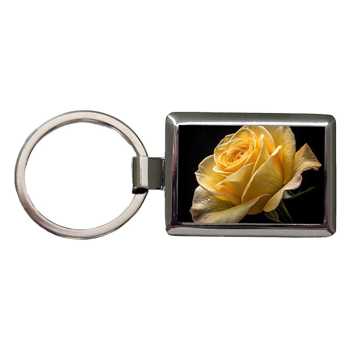Yellow Rose Rectangle Metal Keychain