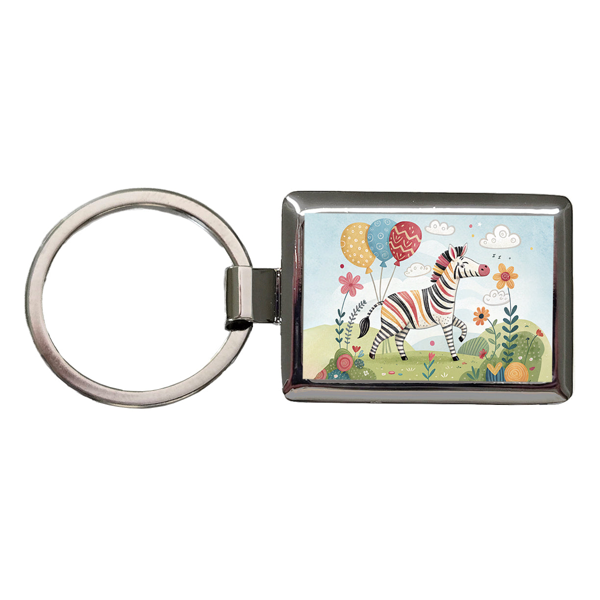 Zebra Children's Illustration Style Rectangle Metal Keychain