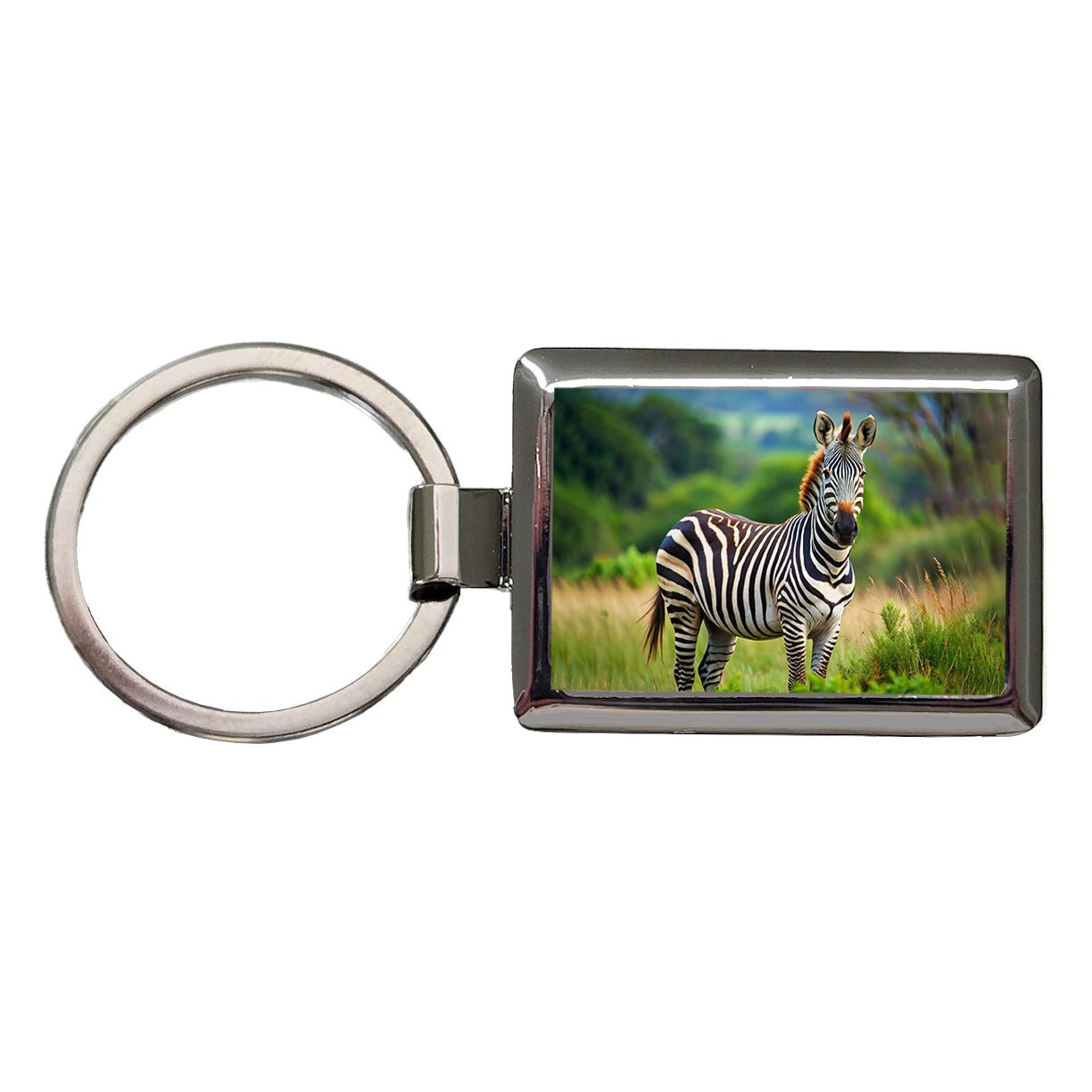 Zebra Rectangle Metal Keychain