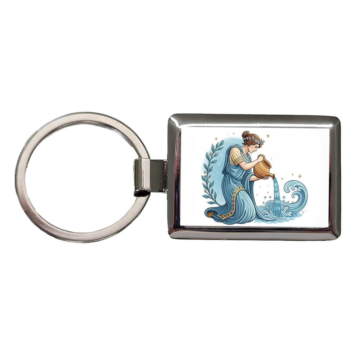 Zodiac Horoscope Symbol Aquarius Water Bearer Rectangle Metal Keychain
