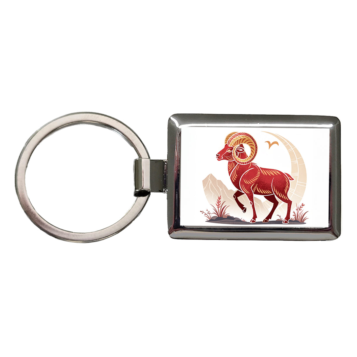 Zodiac Horoscope Symbol Aries Ram Rectangle Metal Keychain