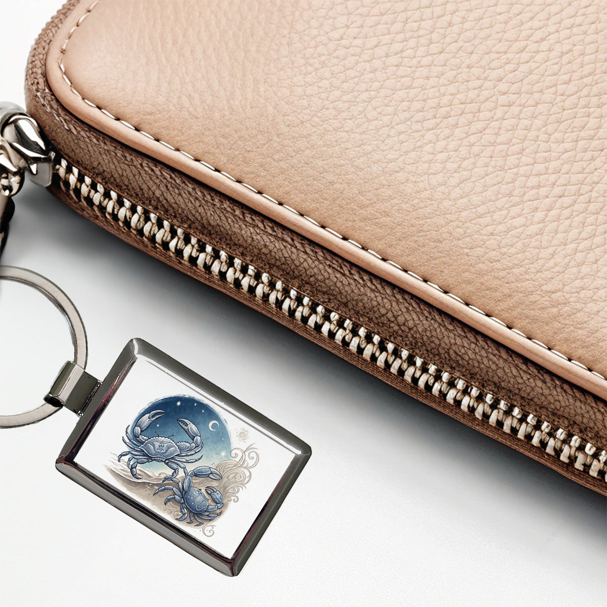 Zodiac Horoscope Symbol Cancer Crab Rectangle Metal Keychain