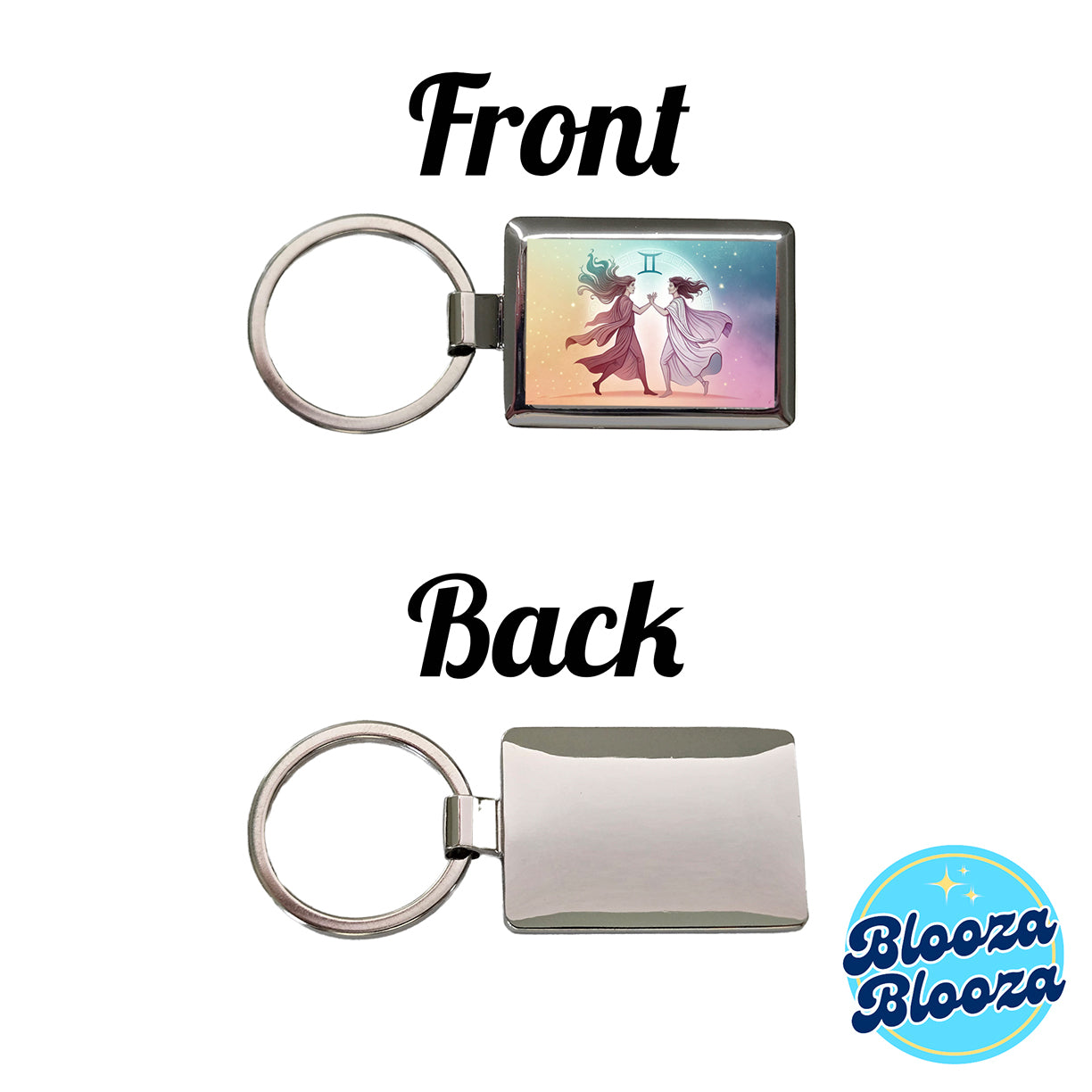 Zodiac Horoscope Symbol Gemini Twins Rectangle Metal Keychain