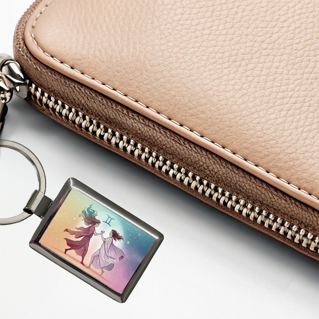 Zodiac Horoscope Symbol Gemini Twins Rectangle Metal Keychain
