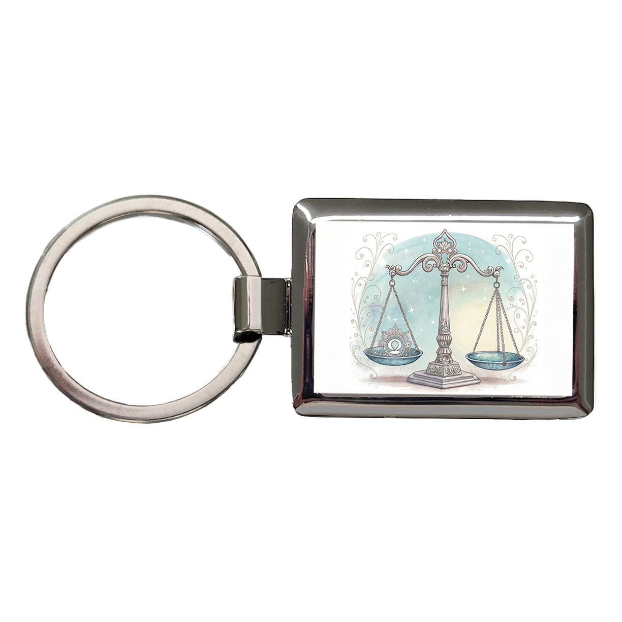 Zodiac Horoscope Symbol Libra Scales Rectangle Metal Keychain