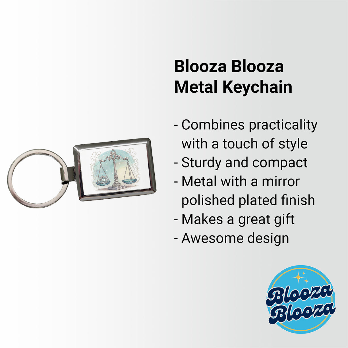 Zodiac Horoscope Symbol Libra Scales Rectangle Metal Keychain