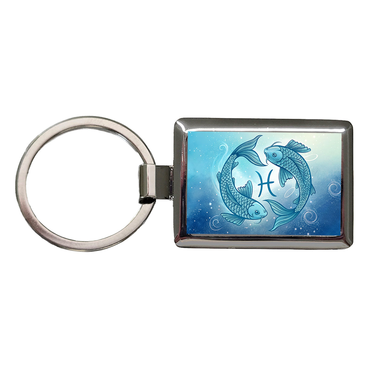 Zodiac Horoscope Symbol Pisces Fish Rectangle Metal Keychain