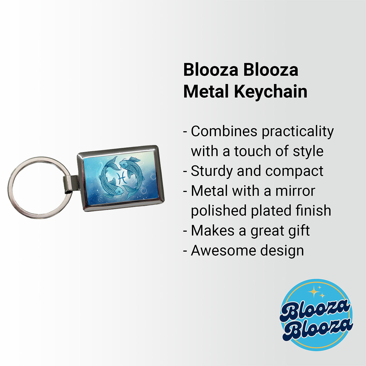 Zodiac Horoscope Symbol Pisces Fish Rectangle Metal Keychain