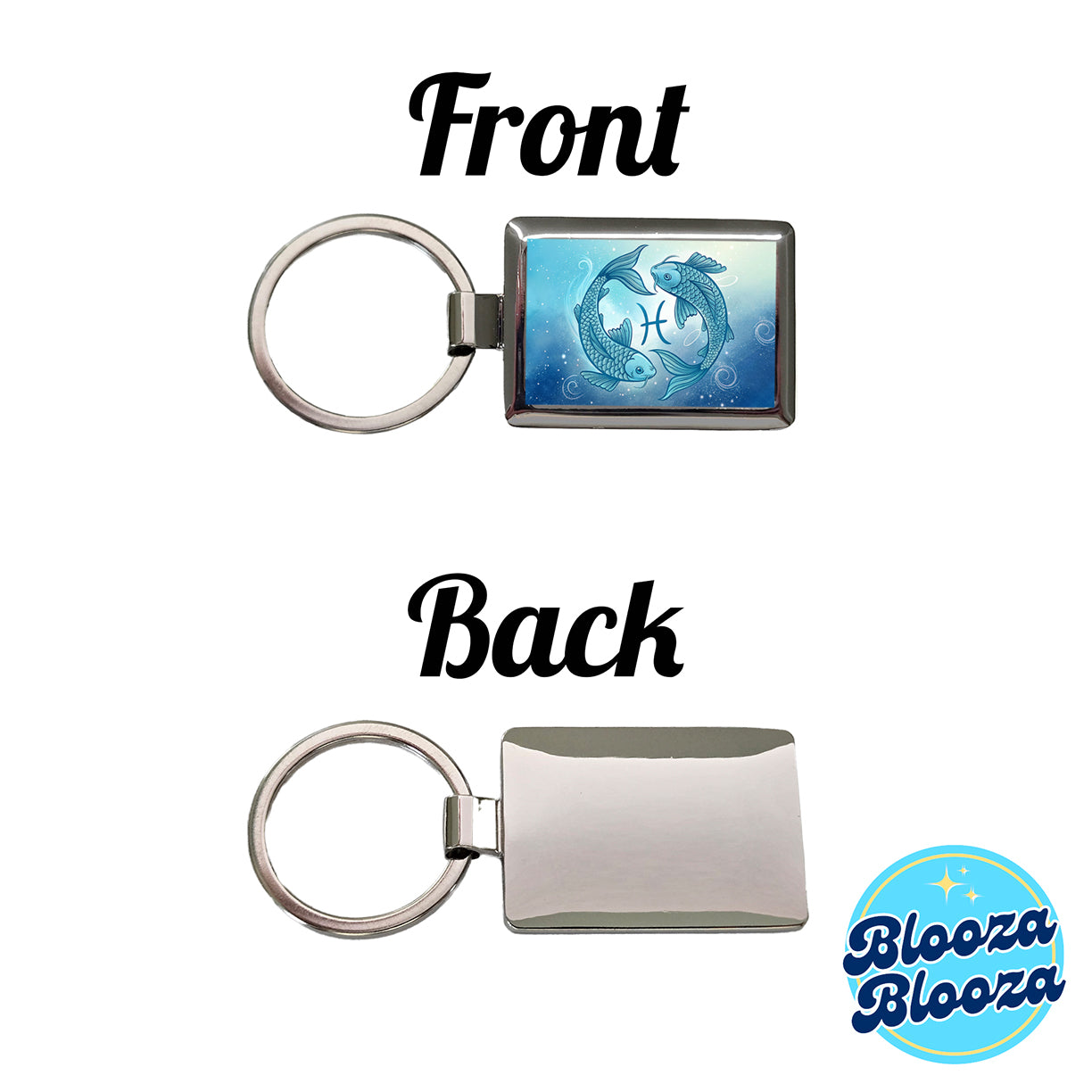 Zodiac Horoscope Symbol Pisces Fish Rectangle Metal Keychain
