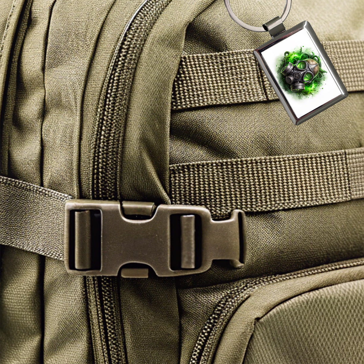 Zombie Outbreak Gas Mask Green Toxic Gas Rectangle Metal Keychain