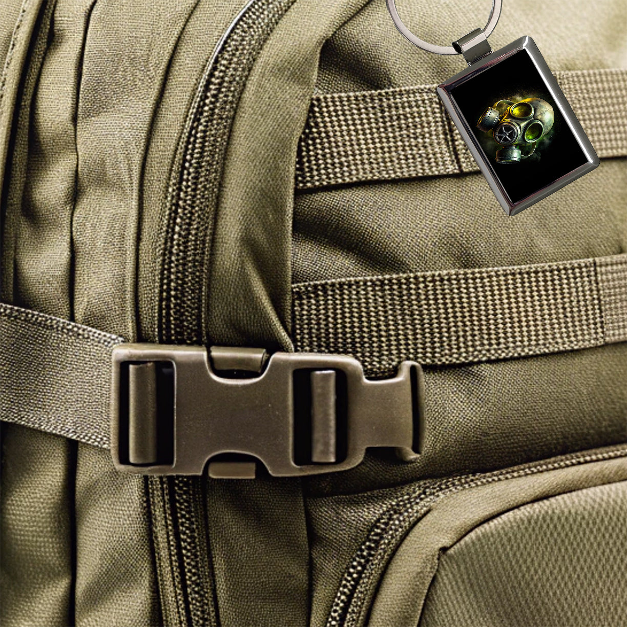 Zombie Outbreak Gas Mask Toxic Gas Rectangle Metal Keychain