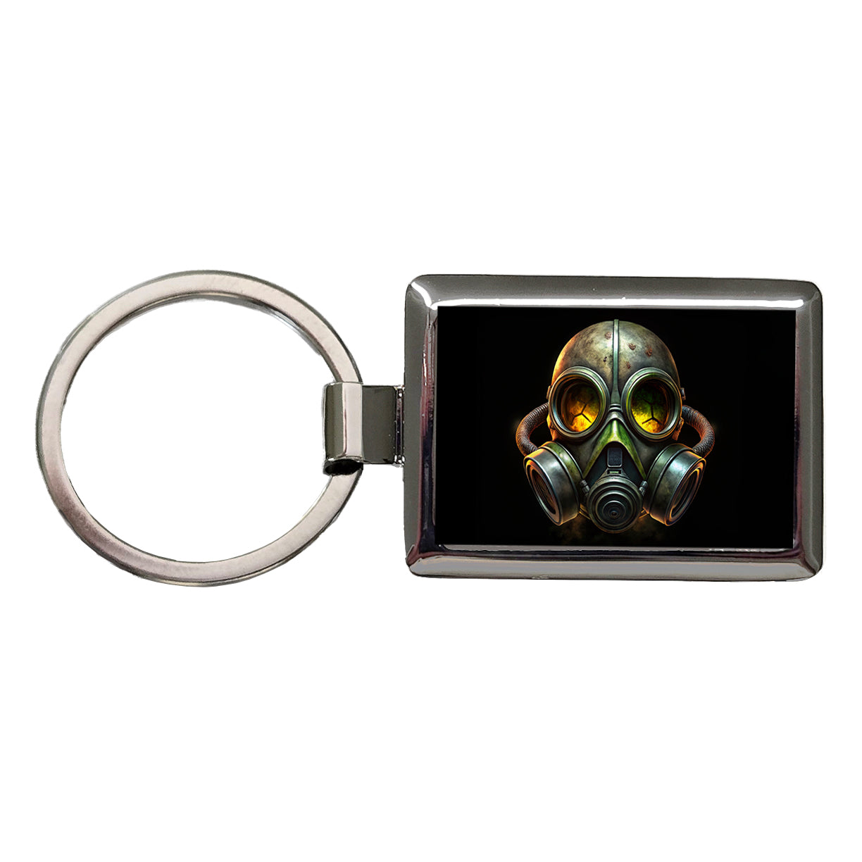 Zombie Outbreak Gas Mask Rectangle Metal Keychain