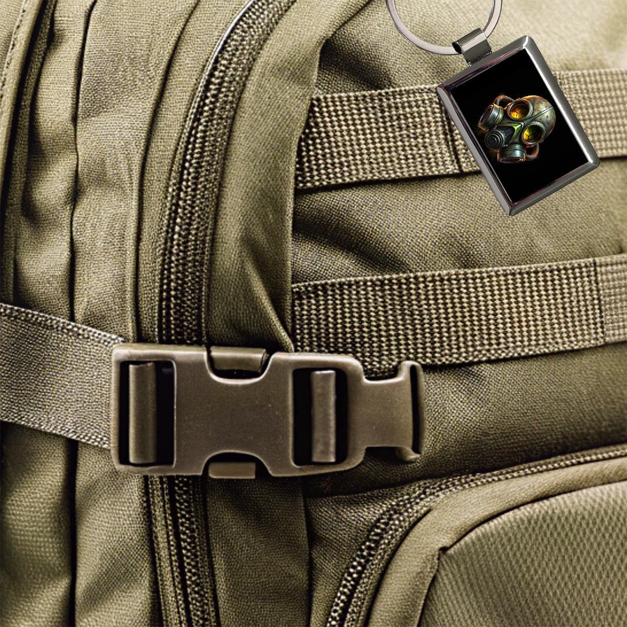 Zombie Outbreak Gas Mask Rectangle Metal Keychain