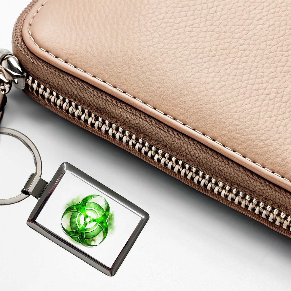 Zombie Outbreak Green Toxic Symbol Rectangle Metal Keychain