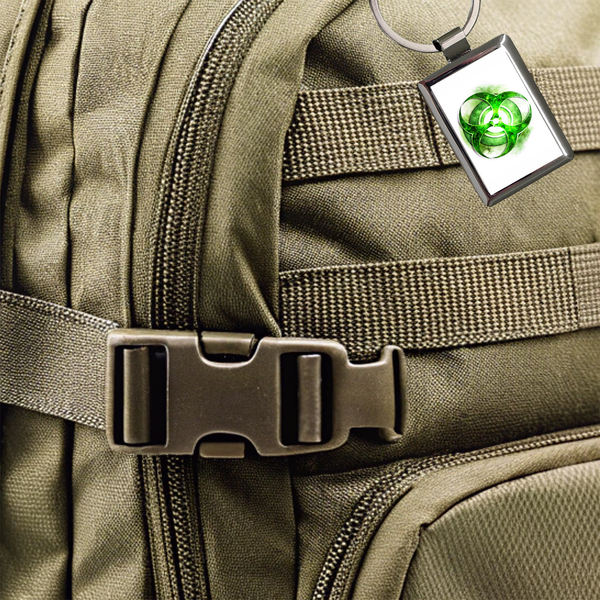 Zombie Outbreak Green Toxic Symbol Rectangle Metal Keychain
