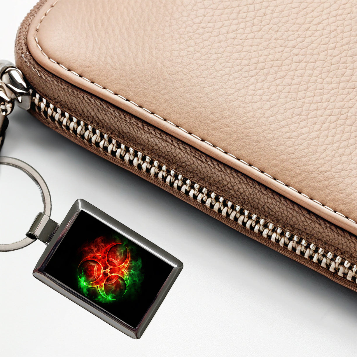 Zombie Outbreak Symbol With Red Green Toxic Gasses Rectangle Metal Keychain