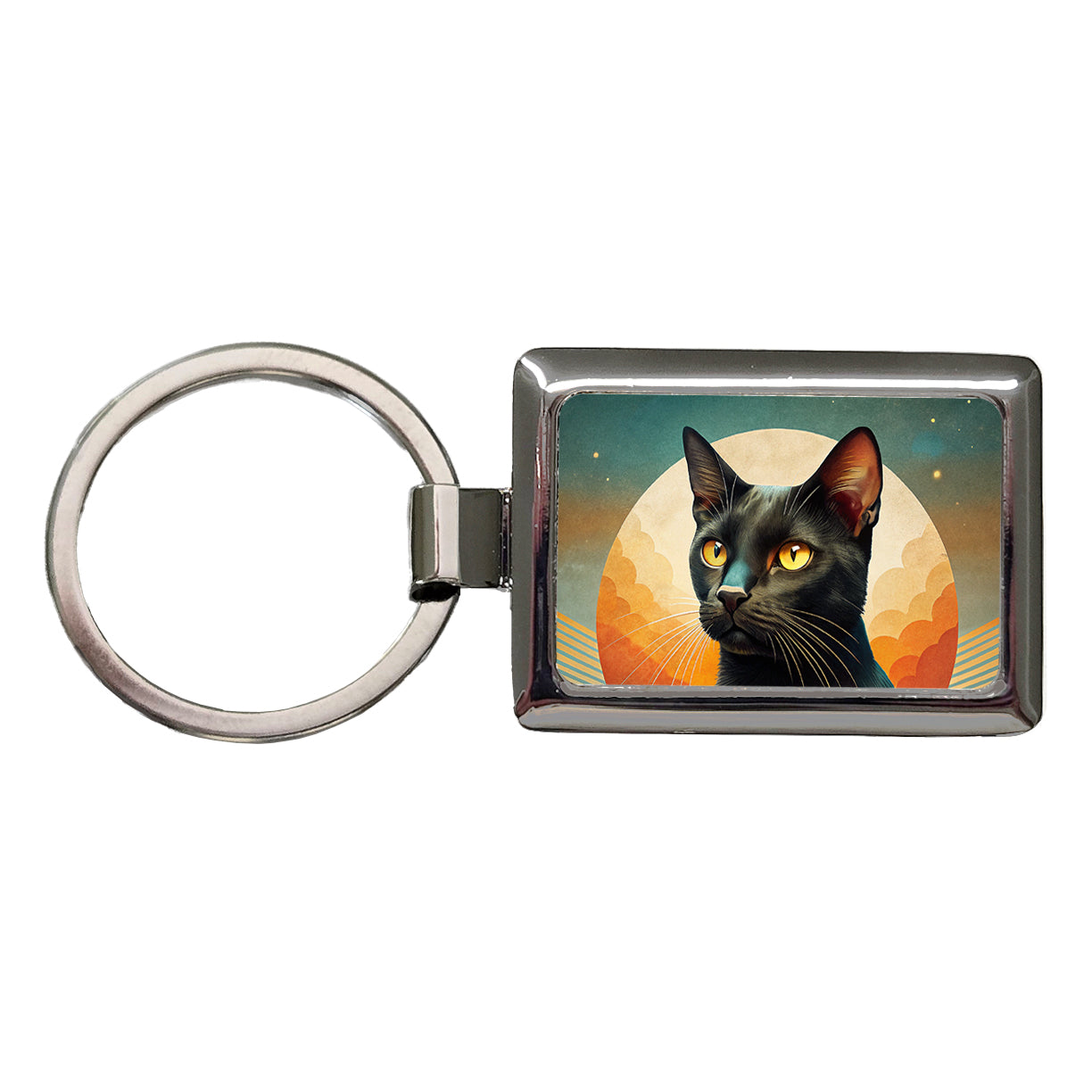 Black Cat Contemporary Art Rectangle Metal Keychain