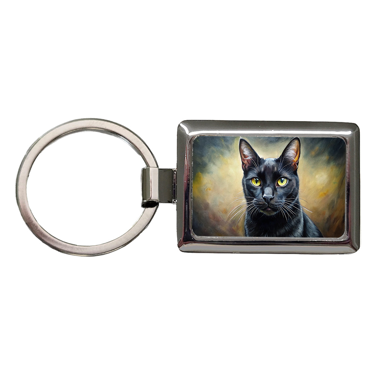 Black Cat Illustration Rectangle Metal Keychain