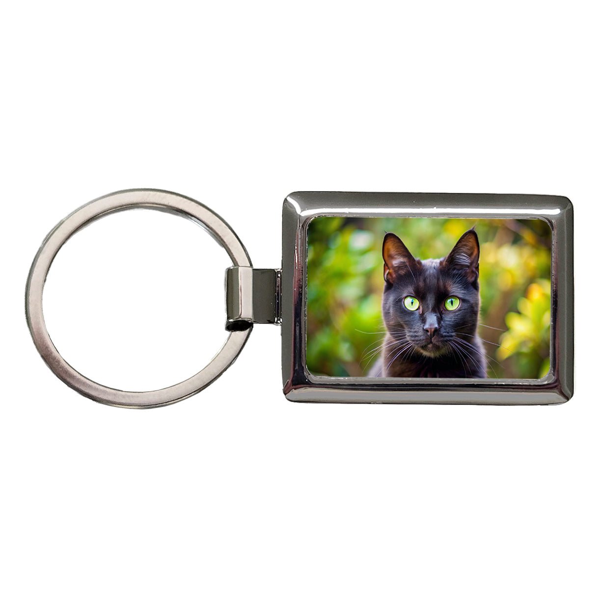 Black Cat Photo Rectangle Metal Keychain