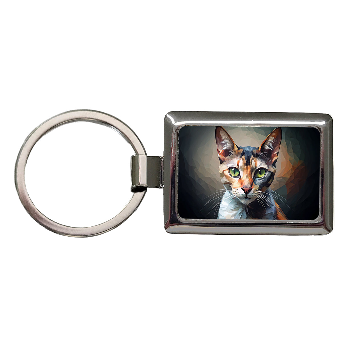 Calico Cat Abstract Stylized Art Rectangle Metal Keychain