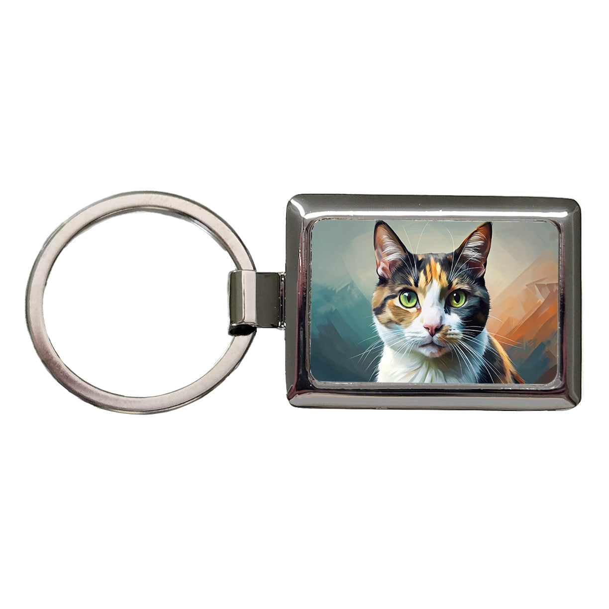 Calico Cat Contemporary Art Rectangle Metal Keychain