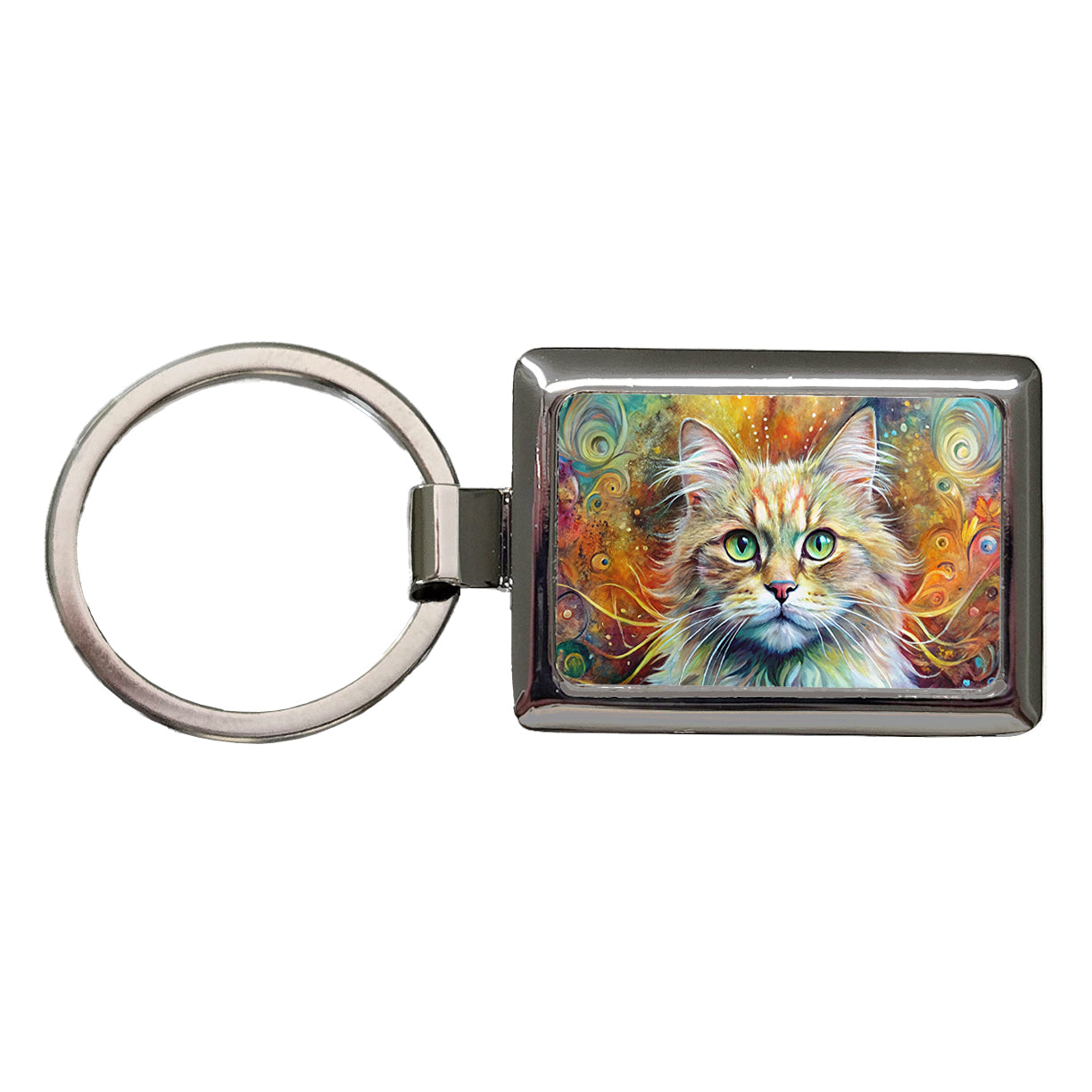 Persian Cat Abstract Art Rectangle Metal Keychain
