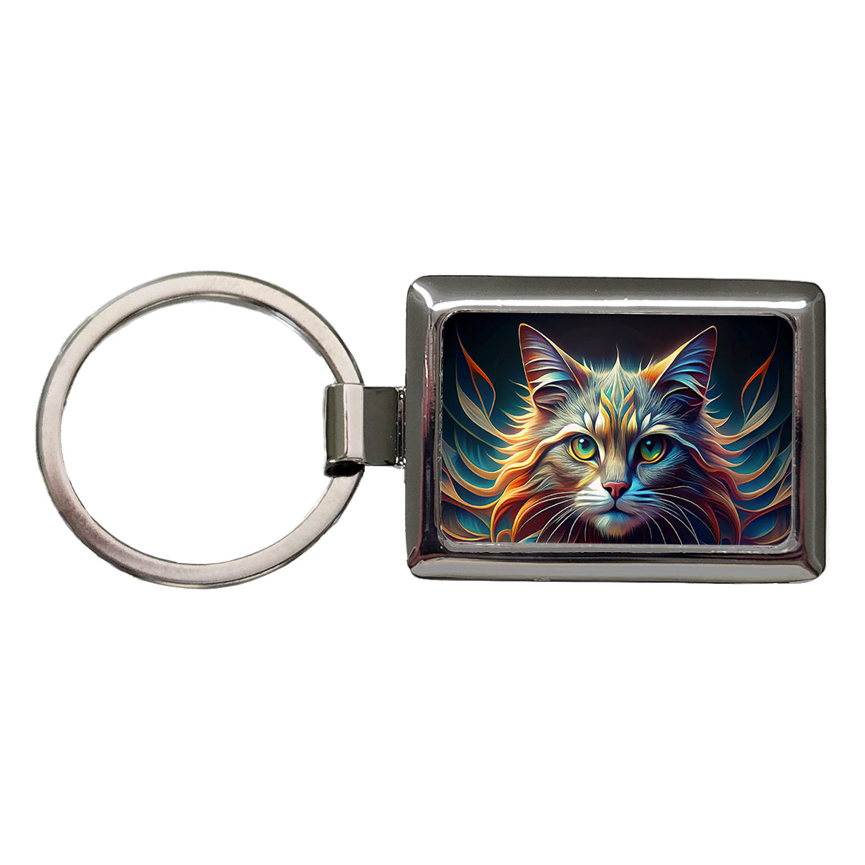 Persian Cat Abstract Stylized Art Rectangle Metal Keychain