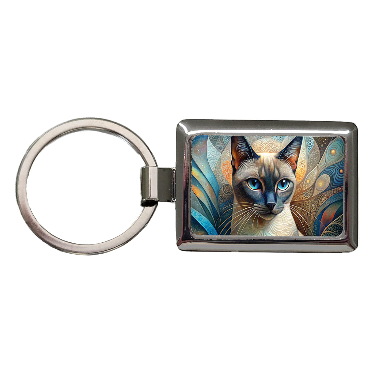 Siamese Cat Abstract Art Rectangle Metal Keychain