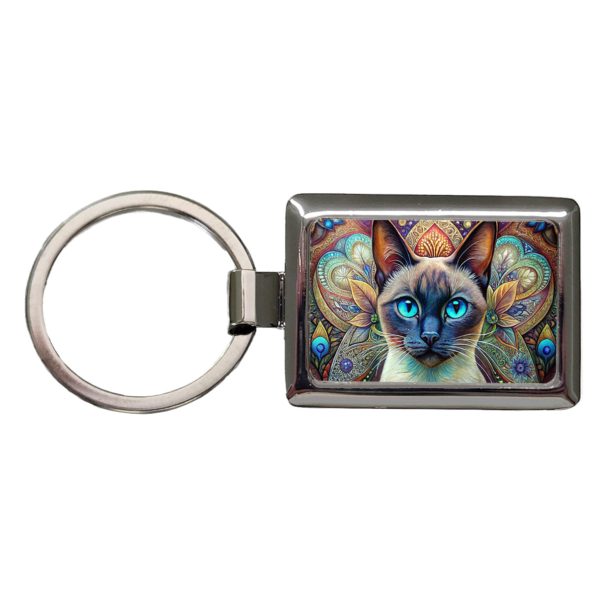 Siamese Cat Bohemian Art Rectangle Metal Keychain
